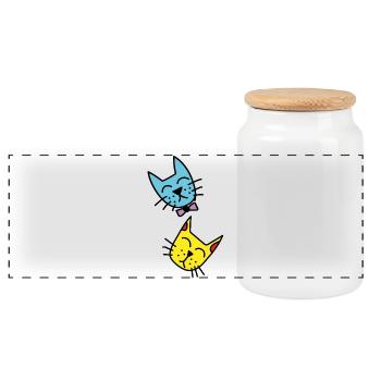 Duo de chats couleurs pastel - Boîte à biscuits avec couvercle en bois - blanc - Devant