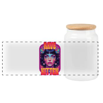 PLUR Forever | Kandi Culture & EDM Festival Family - Panoramic Cookie Jar with Wooden Lid - white - Front