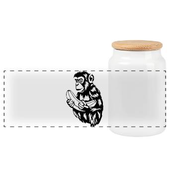 Affe mit Banane T-shirt Geschenk - Panorama Keksdose mit Holzdeckel - Weiß - Vorne