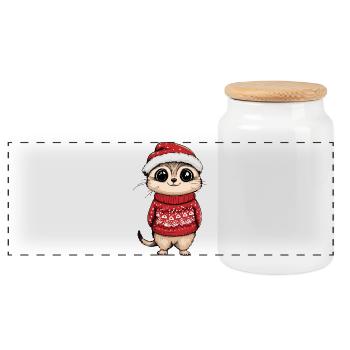 Meerkat Christmas - Panoramic Cookie Jar with Wooden Lid - white - Front