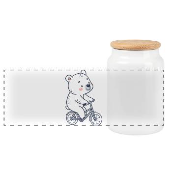 Polar Bear on a Pastel Bike - Panoramic Cookie Jar with Wooden Lid - white - Front