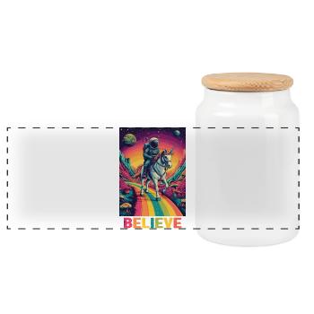 Astronaute sur licorne arc-en-ciel - Boîte à biscuits avec couvercle en bois - blanc - Devant