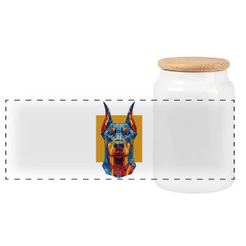 Color Block Dobermann – Modernes Dobie Design - Panorama Keksdose mit Holzdeckel - Weiß - Vorne