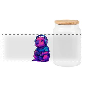 Capybara Gaming Gamer Gaming Gaming Video Games - Panoramic Cookie Jar with Wooden Lid - white - Front