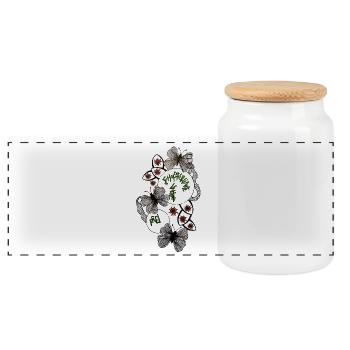 Handgezeichnetes Schmetterlings Florales Muster - Panorama Keksdose mit Holzdeckel - Weiß - Vorne
