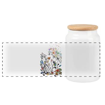 Flowers - Panoramic Cookie Jar with Wooden Lid - white - Front