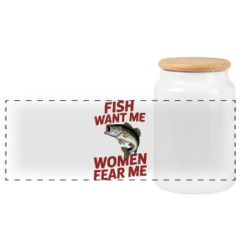 Fish want me - T-Shirt Drôle - Boîte à biscuits avec couvercle en bois - blanc - Devant