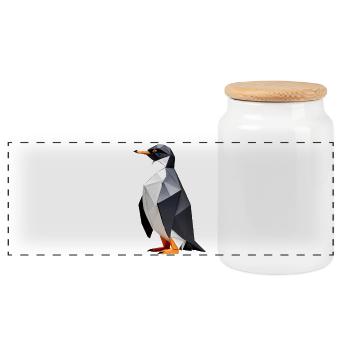 Polygon-Pinguin: Geometrische Eleganz - Panorama Keksdose mit Holzdeckel - Weiß - Vorne