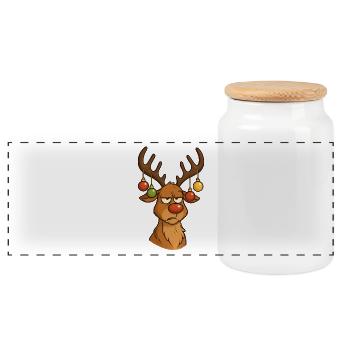 Festive Cartoon Reindeer Ornament - Panoramic Cookie Jar with Wooden Lid - white - Front