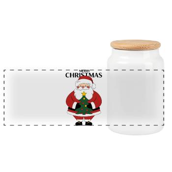 Der Weihnachtsmann und eine positive stimmung - Panorama Keksdose mit Holzdeckel - Weiß - Vorne