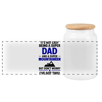 Heart + Mountaineering – Super Papa Mountaineer - Panoramic Cookie Jar with Wooden Lid - white - Front