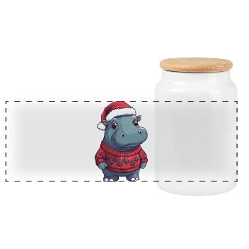 Nilpferd Weihnachten Xmas - Panorama Keksdose mit Holzdeckel - Weiß - Vorne