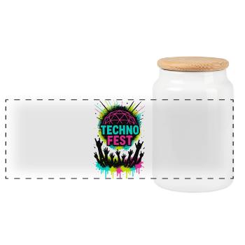 Music Techno Fest Rave Crowd Festival Night - Panoramic Cookie Jar with Wooden Lid - white - Front