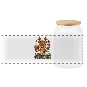 Weihnachten Glühwein Rentier - Panorama Keksdose mit Holzdeckel - Weiß - Vorne