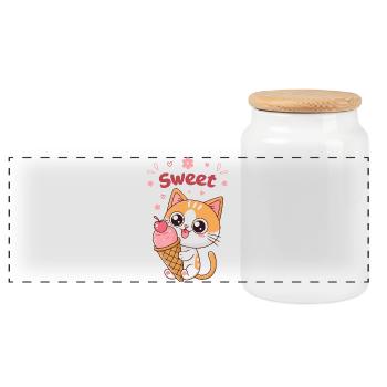 Chaton Glacé Sucré Kawaii - Boîte à biscuits avec couvercle en bois - blanc - Devant
