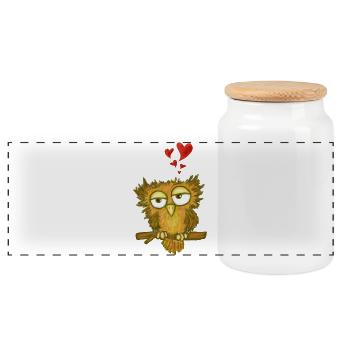 Owl in love - Panoramic Cookie Jar with Wooden Lid - white - Front