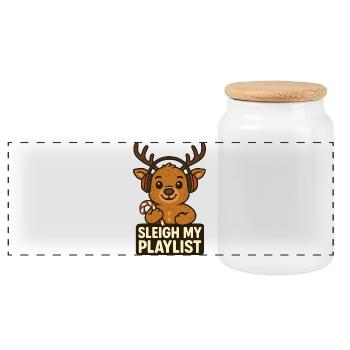 Sleigh My Playlist Reindeer Headphones - Panoramic Cookie Jar with Wooden Lid - white - Front