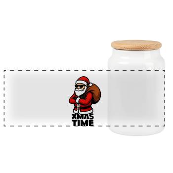Cool Santa with gift sack - Panoramic Cookie Jar with Wooden Lid - white - Front