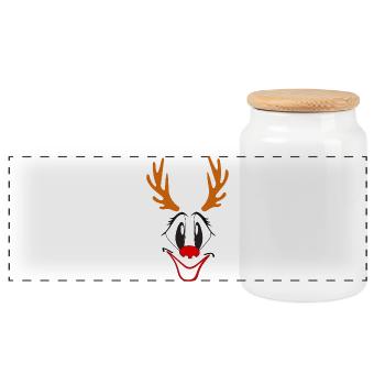 Reindeer with Red Nose Caricature - Panoramic Cookie Jar with Wooden Lid - white - Front