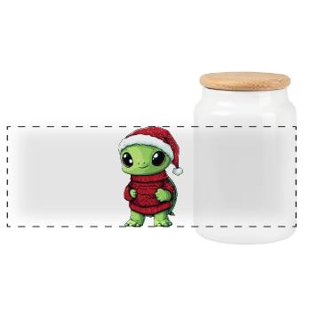 Schildkröte Weihnachten Xmas - Panorama Keksdose mit Holzdeckel - Weiß - Vorne