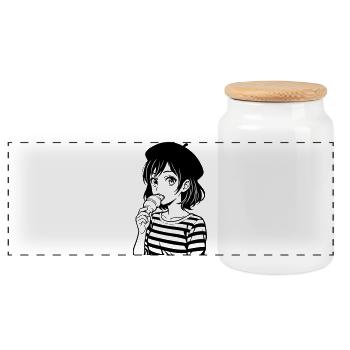 French Woman with Croissant - Panorama Keksdose mit Holzdeckel - Weiß - Vorne