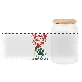 Making Spirits Bright Christmas Rescue Paw - Panoramic Cookie Jar with Wooden Lid - white - Front