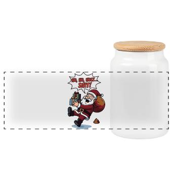 Santa Claus Escalation Christmas - Panoramic Cookie Jar with Wooden Lid - white - Front