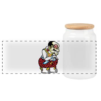 Tiki Skeleton Hula Hawaii - Panoramic Cookie Jar with Wooden Lid - white - Front