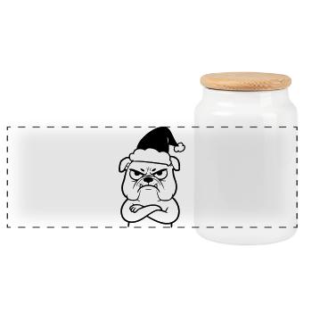 Weihnachts-Bulldogge Cartoon Illustration - Panorama Keksdose mit Holzdeckel - Weiß - Vorne