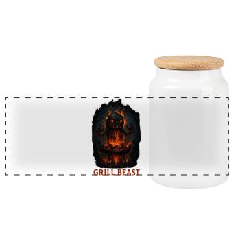 Grill Beast - Panoramic Cookie Jar with Wooden Lid - white - Front