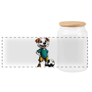 Dog Footballer - Panoramic Cookie Jar with Wooden Lid - white - Front