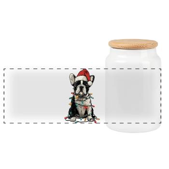 French Bulldog Christmas - Panoramic Cookie Jar with Wooden Lid - white - Front