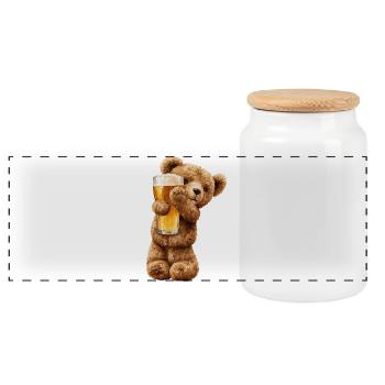 Bear with Beer Glass Beer Teddy Bear - Panoramic Cookie Jar with Wooden Lid - white - Front