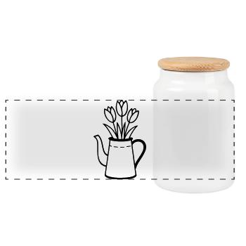 Kanne mit Tulpen – Frühlings Blumenmotiv - Panorama Keksdose mit Holzdeckel - Weiß - Vorne