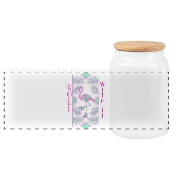 Roll With It Flamingo - Panorama Keksdose mit Holzdeckel - Weiß - Vorne