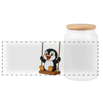Ensemble de jeu balançoire pingouin mignon de dessin animé Amitié - Boîte à biscuits avec couvercle en bois - blanc - Devant