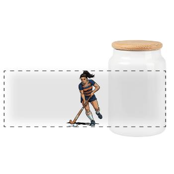 Hockey Player in Action - Panoramic Cookie Jar with Wooden Lid - white - Front