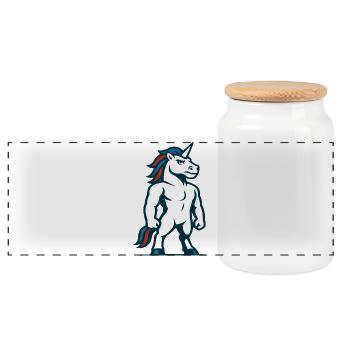 Power Unicorn Mascot Strong Athletic Design - Panoramic Cookie Jar with Wooden Lid - white - Front