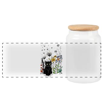 cat - Panoramic Cookie Jar with Wooden Lid - white - Front