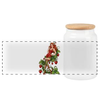 La Pin-up Fraise dans la nature - Boîte à biscuits avec couvercle en bois - blanc - Devant