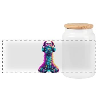 Llama Gaming Animal Video Games Funny Llama - Panoramic Cookie Jar with Wooden Lid - white - Front