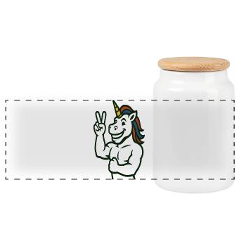Illustration du signe de paix de la licorne - Boîte à biscuits avec couvercle en bois - blanc - Devant