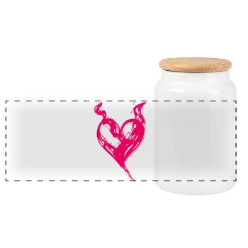 Flaming flowing heart, Valentine's Day and love - Panoramic Cookie Jar with Wooden Lid - white - Front