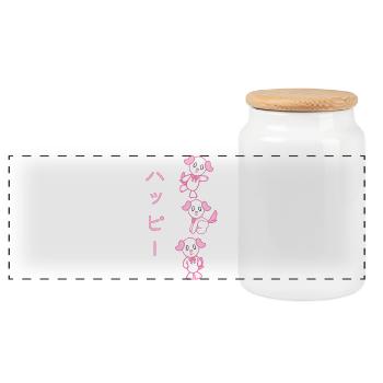 KawaiiDOGGOS – Luv "Happy"-Druck - Panorama Keksdose mit Holzdeckel - Weiß - Vorne