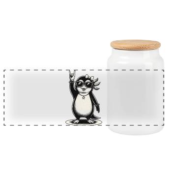 Pingouin berçant avec des lunettes de soleil - Boîte à biscuits avec couvercle en bois - blanc - Devant
