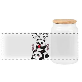 Des pandas mignons appréciant le fruit du litchi - Boîte à biscuits avec couvercle en bois - blanc - Devant