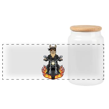 Flames moto Llama Biker Cool - Boîte à biscuits avec couvercle en bois - blanc - Devant