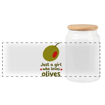 Juste une fille qui adore les olives - Boîte à biscuits avec couvercle en bois - blanc - Devant