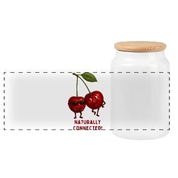 Naturally Connected Cherries - Panoramic Cookie Jar with Wooden Lid - white - Front