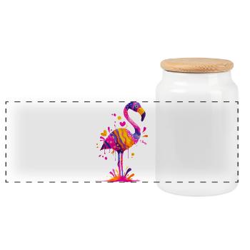 Color explosion flamingo - Panoramic Cookie Jar with Wooden Lid - white - Front